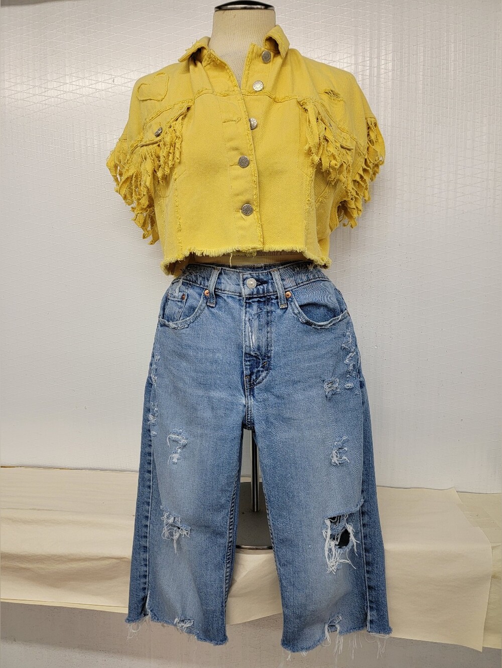 **SOLD***ZZ Top 'Mascarero' Fringe Jean Shirt Vest - Upcycled Retro Vintage Band - Picture 6 of 11